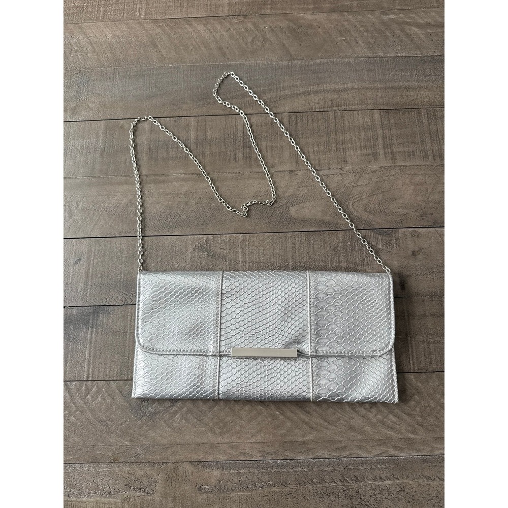 Expressions NYC Silver Snake Print Chain Strap Clutch Purse
